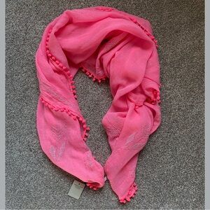 🎉NWT American Eagle Outfitters Pom-Pom Trim Scarf, OS, HotPink/Coral